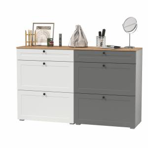 Две тумбы для обуви Остин цвет белый шагрень/серый графит/дуб крафт золотой