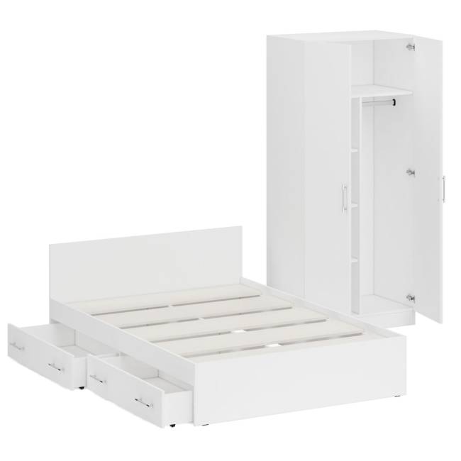 Двуспальная Кровать белая с ящиками 1400 со шкафом для одежды 2-х створчатым Стандарт цвет белый Двуспальная Кровать белая с ящиками 1400 со шкафом для одежды 2-х створчатым Стандарт цвет белый