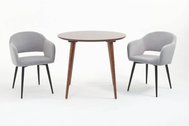 Стол Монте К 100 орех с креслами Пичч велюр серый