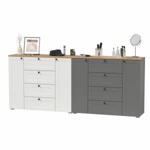 Два больших комода Остин цвет белый шагрень/серый графит/дуб крафт золотой