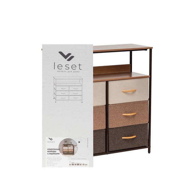Комод Leset Локи 6 ящ. с полкой Коричневый Бежевый, светло-коричневый, темно-коричневый