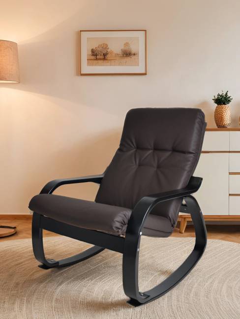 Кресло-качалка Сайма экокожа шоколад, каркас венге структура Кресло-качалка Сайма экокожа шоколад, каркас венге структура