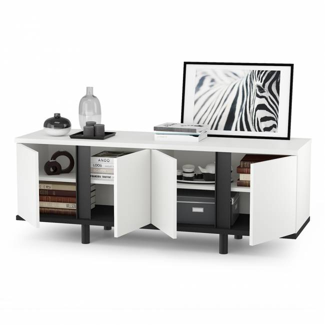 Тумба под ТВ Квадро 13.276 цвет белый шагрень/чёрный