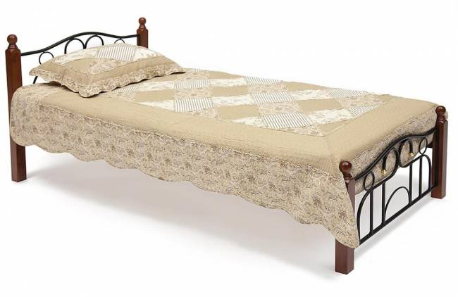 Кровать AT-808 дерево гевея/металл, 90*200 см (Single bed), красный дуб/черный красный дуб/черный дерево гевея/металл