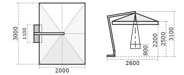 Зонт профессиональный 2х3 м Napoli Braccio антрацит, слоновая кость 2000х3000 мм