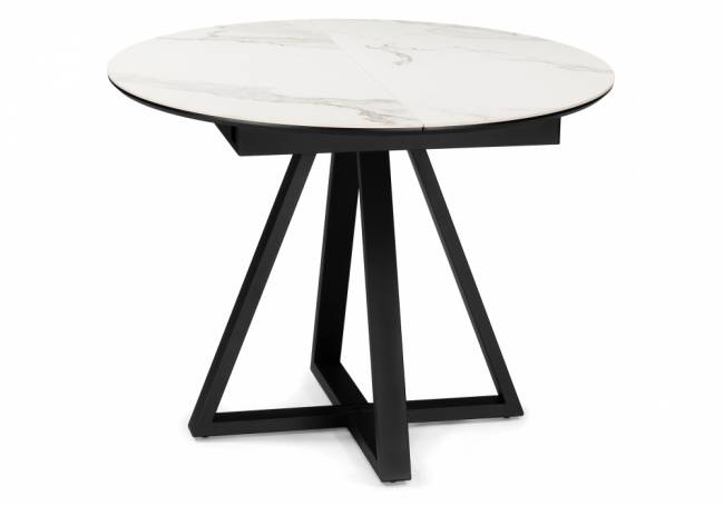 Керамический стол Нельсон 100(140)х100х76 alpine white / черный