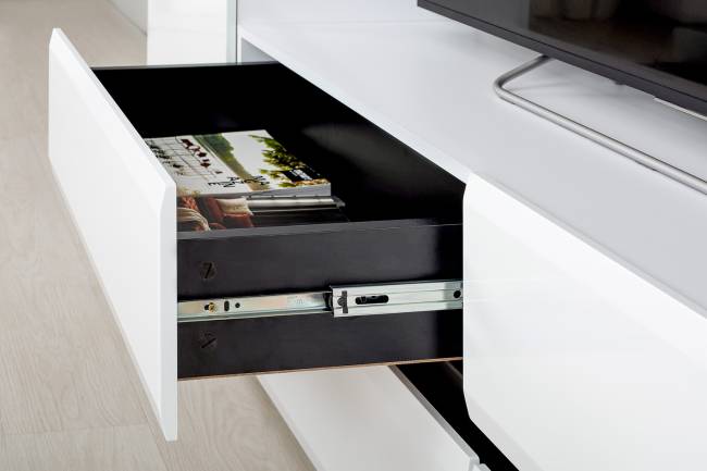 Стенка для гостиной со стеклянными фасадами Сидней цвет белый/чёрный/фасады МДФ белый глянец